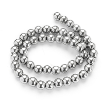 Бусины Синтетический Магнитный Гематит, на нитях, Круглые, Цвет: Серебристый, Размер: 8мм, Отв. 1мм, около 52шт/42см/нить, (УТ100011259)