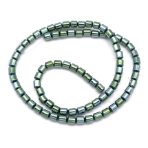 Бусины Синтетический Гематит, Немагнитный, на нитях, Цилиндр, Цвет: Зеленый, Размер: 5х4мм, Отв. 1мм, около 70шт/40см/нить, (УТ100011268)