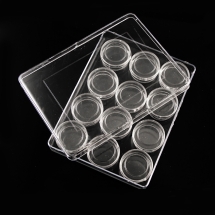 Контейнер с баночками для Бисера и Фурнитуры, Пластик, Бесцветный, Размер баночки: 3x1.45см, Объем 5мл, Размер 13.5x10x2см, 12шт/набор (БА000001220)