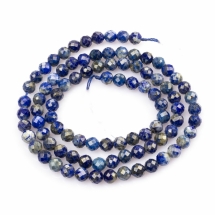 Бусины Натуральный Лазурит, На нитях, Граненые, Круглые, Синий, 4мм, Отв. 1мм, около 88шт/39см/нить, (УТ100011345)
