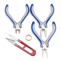 Набір Ювелірних Інструментів для Рукоділля та Біжутерії Вуглецева Сталь, Круглогубці, Плоскогубці, Бокорізи, Ножиці, Кільце-Інструмент, Блакитний, 19-125x19-75мм, 5шт/набір, (УТ100011357)
