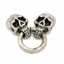 Застібка для Ключів Череп, Латунь, Колір: Античне Срібло, Розмір: 58мм, Череп 24.5x16x13мм, Кільце 25x4мм, Отвір 11.5x7мм, (УТ100010871)