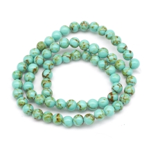 Бусины Синтетическая Бирюза Круглые, Окрашенные, Бледно-Бирюзовые, 6мм, Отверстие 1мм, около 66шт/40см/нить, (УТ100011461)