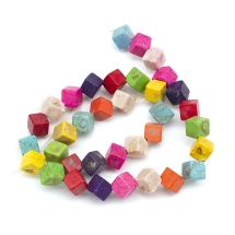 Бусины Синтетическая Бирюза Кубики, Окрашенные, Микс, 12х12х8мм Отверстие 1мм, около 35шт/39см/нить, (УТ100011487)