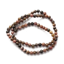 Намистини Натуральний Родонит, На нитках, Круглі, Рожевий, 4 мм, Отвір 1мм, близько 85шт/35см/нитка, (УТ100011786)