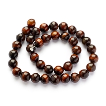 Намистини Натуральний Червоний Тигровий Око, На нитках, Круглі, Колір: Червоно-коричневий, Розмір: 10мм, Отвір 1мм, близько 38шт / 39см / нитка, (УТ100011724)