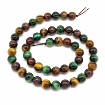 Намистини Натуральний Тигровий Око, Клас А, На нитках, Круглі, Мікс, 8 мм, Отвір 1.2мм, близько 45шт/37см/нитка, (УТ100011729)