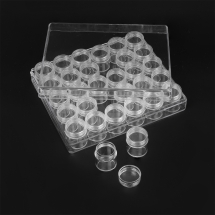 Контейнер з баночками для Бісера, Пластик, Безбарвний, Контейнер 16x13.5x3.5см, Баночка 26x29мм, 30шт / набір, (УТ100011817)