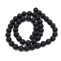 Намистини Натуральний Чорний Агат Круглі Клас А, 8мм, Отвір 1мм, близько 46шт/37см/нитка, (УТ100011850)