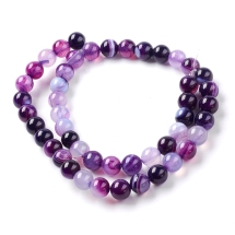 Бусины Натуральный Полосатый Агат, Круглые, Цвет: Индиго, Диаметр: 8мм, Отв. 1мм, около 46шт/37см/нить, (УТ100011872)