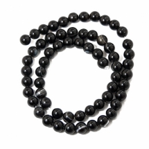 Намистини Натуральний Смугастий Агат, Круглі, Колір: Чорний, Діаметр: 6мм, Отвір 1мм, близько 60шт / 36см / нитка, (УТ100011875)