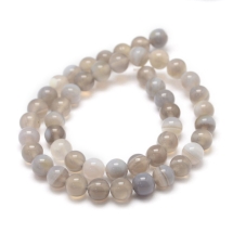 Бусины Натуральный Полосатый Агат Круглые, Светло-Серые, 8мм, Отверстие 1мм, около 45шт/36см/нить, (УТ100011852)