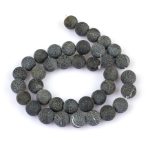 Бусины Натуральный Кракле Агат Круглые, Черные, 10мм, Отверстие 1мм, около 38шт/39см/нить, (УТ100012396)