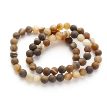 Бусины Натуральный Полосатый Агат, Круглые, Окрашенные, Морозный Стиль, Цвет: Коричневый, Диаметр: 6мм, Отв. 1мм, около 58шт/38см/нить, (УТ100012425)