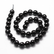 Намистини Натуральний Чорний Агат, Круглі, Грановані, Клас А, Колір: Чорний, Діаметр: 10мм, Отвір 1мм, близько 35шт / 37см / нитка, (УТ100012428)