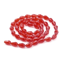 Намистини Скло Крапля, Прозорі, Грановані, Колір: Червоний, Розмір: 15х10мм, Отв-тя: 2 мм, близько 45шт / 66см / нитка, (УТ100012619)