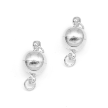 Застежка Магнитная Латунная Круглая с Колечками, Серебро, 14х8мм, Отверстие 2мм, Кольца 4х0.7мм, (УТ100012234)