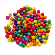 Намистини Дерево Пофарбовані, Круглі, Мікс, 10мм, Отвір: 3 мм, ок. 140шт / 50г, (УТ100012573)