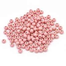 Намистини Дерев'яні Пофарбовані, Круглі, Колір: Рожевий, Діаметр 5~6мм, Отвір 2~3 мм, близько 330шт/25г, (УТ100013638)