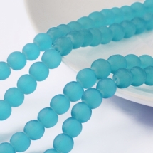 Намистини Скляні Матові, Круглі, Колір: Блакитний, Діаметр: 10мм, Отвір 1.3 ~ 1.6мм, близько 80шт / 80см / нитка, (УТ100012913)