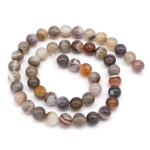 Намистини Натуральний Агат Ботсвана, Круглі, На нитках, Колір: Коричневий, Розмір: 8 мм, Отвір 1мм, близько 48шт / 38см / нитка, (УТ100013890)