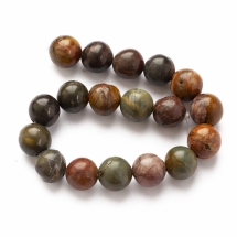 Бусины Натуральная Яшма Пикассо, на нитях, Круглые, 10мм, Отверстие 1мм, около 17шт/17см/нить, (УТ100013898)