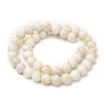 Намистини Натуральний Машанскій Нефрит з Золотистим напиленням, На нитках, Круглі, Колір: Білий, Діаметр: 8 мм, Отвір 1мм, близько 48шт / нитка, (УТ100013925)