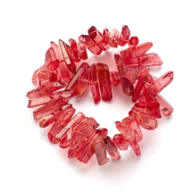 Намистини Натуральний Гірський Кришталь, Пофарбований, На нитках, Колір: Вишневий, Розмір: 15-30x4-8x4-7 мм, Отвір 1мм, близько 18см/нитка (УТ100013943)