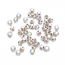 Пришивные Стеклянные Стразы Класс А, Цапы Латунь серебряного цвета, Квадратные, Цвет: Кристалл АВ, Размер: 3~3.2x3~3.2мм, Отв-тие до 1мм, (УТ100013803)