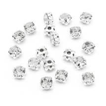 Пришивные Стеклянные Стразы Класс А, Основа Латунь серебряного цвета, Квадратные, Кристалл, 5.96-6.14x5.96-6.14мм, Отв-тие 1мм, (УТ100013815)