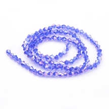 Бусины Гальваника Стекло АВ-Цвет, Граненые, Биконус, Цвет: Светло-синий, Размер: 4х4мм, Отв-тие: 1мм, около 87шт/33.5см/нить, (УТ100013984)