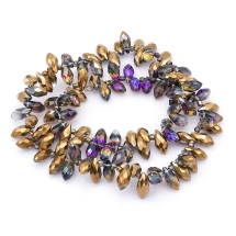 Намистини Гальваніка Скло, Наполовину Пофарбовані, Грановані, Крапля, Колір: Золотистий, Розмір: 12x6х6мм, Отв-тя: 1мм, близько 100шт / 60см / нитка, (УТ100013988)