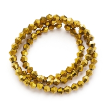 Бусины Гальваника Стекло, Биконус, Цвет: Золотистый, Размер: 4х4.5мм, Отв-тие 1мм, около 80шт/30см/нить, (УТ100013995)