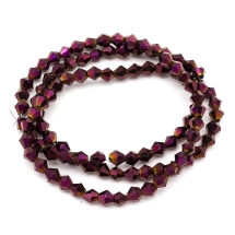 Бусины Гальваника Стекло, Биконус, Цвет: Фиолетовый, Размер: 4х4.5мм, Отв-тие 1мм, около 90шт/44см/нить, (УТ100013999)