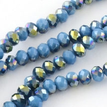 Бусины Гальваника Стекло АВ-Цвет, Полупокрытие, Непрозрачные Граненые, Рондель, Небесно-голубой, 4х3мм, Отв.1мм, ок.140шт/48см/нить (УТ100010542)