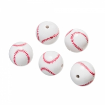 Бусины Акрил Бейсбольный Мяч, Цвет: Белый, Диаметр: 20мм, Отверстие 2.5мм, (УТ100014232)