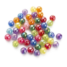 Бусины Акрил "Битое Стекло", АВ цвет, Имитация, Круглые, Цвет: Микс, Диаметр: 10мм, Отверстие 2мм, около 40шт/25г, (УТ100014247)