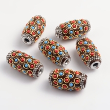 Намистини Індонезійські ручної роботи, Полімерна Глина з металом, Трубочка, Колір: Коричневий, Розмір: 32x18мм, Отвір 4,5мм, (УТ100012784)