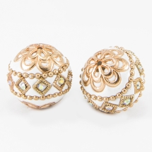 Бусины Индонезийские Ручной Работы, Вставки Горный Хрусталь, Полимерная Глина с Металлом, Круглые, Белый, 19~21мм, Отверстие 2мм, (УТ100012809)