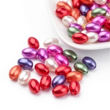 Перли Намистини Пластикові ABS, Глянцеві, Рис, Колір: Мікс, Розмір: 11х7,5мм, Отвір: 1мм, близько 70шт / 25г, (УТ100013457)