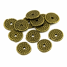 Намистини Металеві, Круглі Плоскі, Колір: Античне Золото, Діаметр 10мм, Товщина 1.2мм, Отвір 2мм, (УТ100013622)