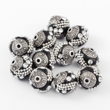 Намистини Індонезійські ручної роботи, Вставки Гірський Кришталь, Полімерна Глина з металом, Круглі, Колір: Чорний, Діаметр 15мм, Отвір 2 мм, (УТ100012802)