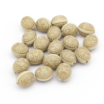 Бусины Акриловые "Париж" Овальные, с Рисунком Металлик Золото, Цвет: Бежевый, Размер: 16x13x12мм, Отверстие 1мм, (УТ100014337)