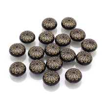 Бусины Акриловые "Париж" Круглые Плоские, с Рисунком Металлик Золото, Цвет: Черный, Размер: 16x10мм, Отверстие 1.5мм, около 17шт/25г, (УТ100014338)