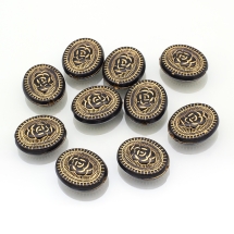 Бусины Акриловые "Париж" Круглые Плоские, с Рисунком Металлик Золото, Цвет: Черный, Размер: 22x18.5x8мм, Отверстие 2мм, (УТ100014391)