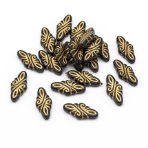 Бусины Акриловые "Париж" Ромб, с Рисунком Металлик Золото, Цвет: Черный, Размер: 30x14x5.5мм, Отверстие 1мм, (УТ100014392)