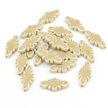 Бусины Акриловые "Париж" Ромб, с Рисунком Металлик Золото, Цвет: Белый, Размер: 30x14x5.5мм, Отверстие 1мм, (УТ100014393)