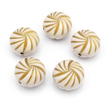 Бусины Акриловые "Париж" Круглые Плоские, с Рисунком Металлик Золото, Цвет: Бежевый, Размер: 23x16мм, Отверстие 2мм, (УТ100014395)