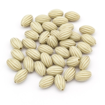 Бусины Акриловые "Париж" Овальные, с Рисунком Металлик Золото, Цвет: Бежевый, Размер: 14.5x9мм, Отверстие 1.5мм, около 38шт/25г (УТ100014403)