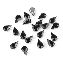 Пришивні Акрилові Стрази, ЦАПи Латунь, Крапля, Колір: Чорний, Цап: Платина, Розмір: 10х6х5мм, Отв-тя 1мм, (УТ100014561)